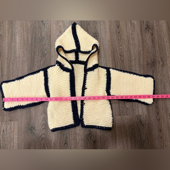 Hand Knit Kids Cream and Blue Sweater - Picture 5 of 6